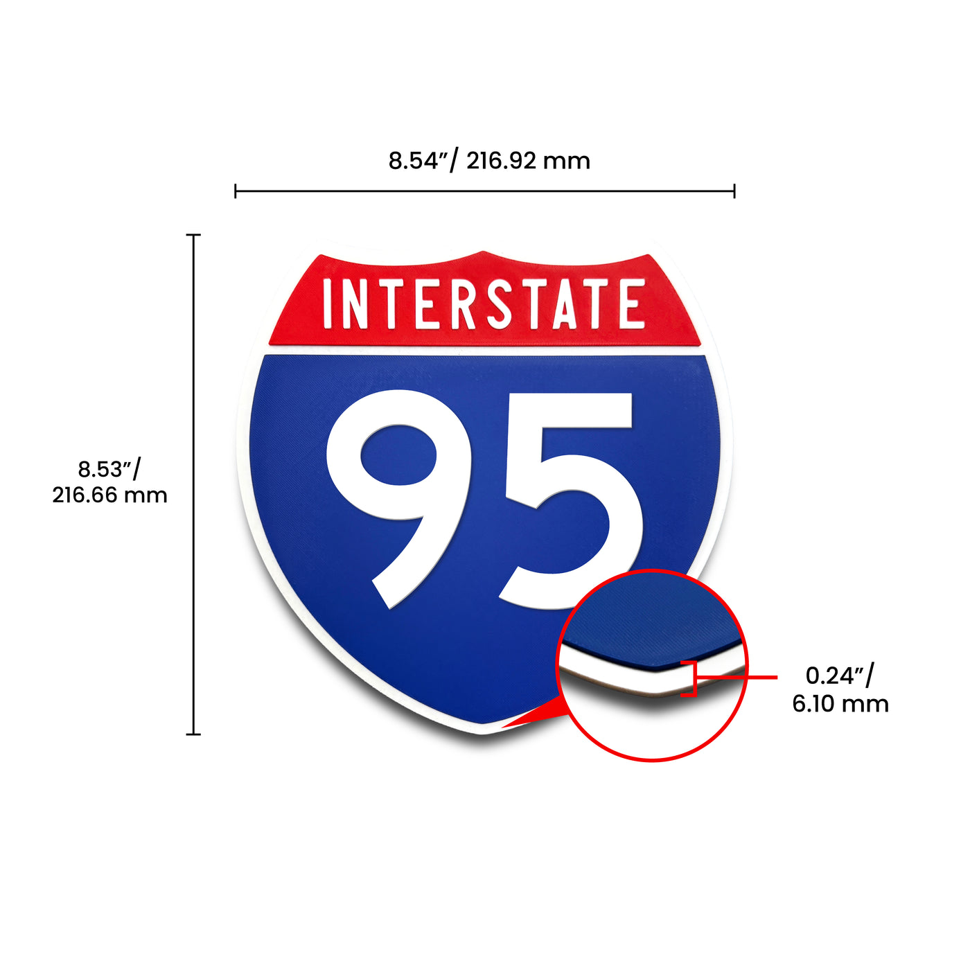 Interstate 95 Number Only road sign replica dimension view