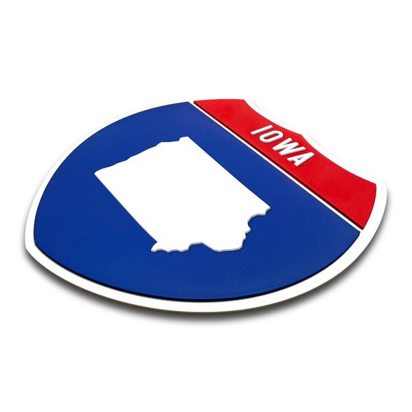 Iowa Interstate Shield Silhouette sign three quarter view