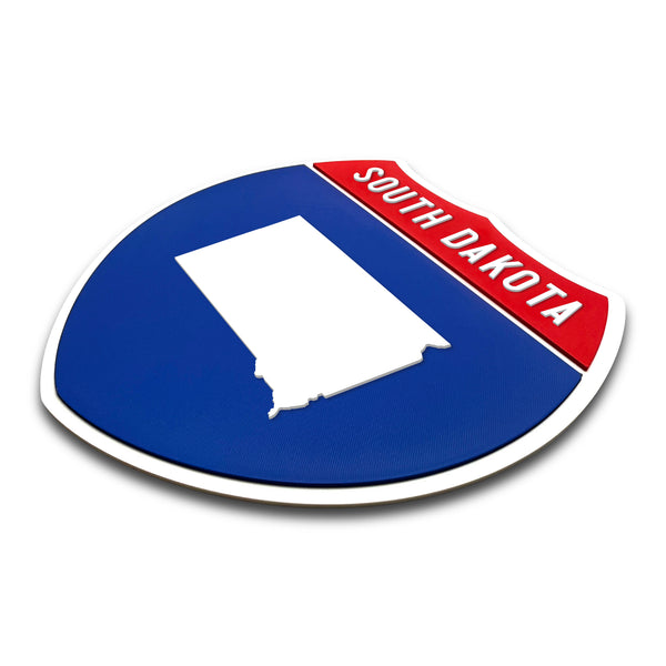South Dakota Interstate Shield Silhouette sign three quarter view