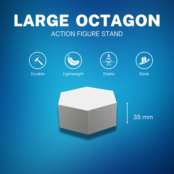 Large Octagon Action Figure Stands – Durable Display Set in Matte White or Black, Individual Heights or Full Set Available