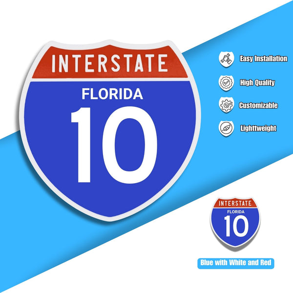 Interstate 10 Road Sign Replica | 8.53 x 8.54 Inches | Blue with White and Red