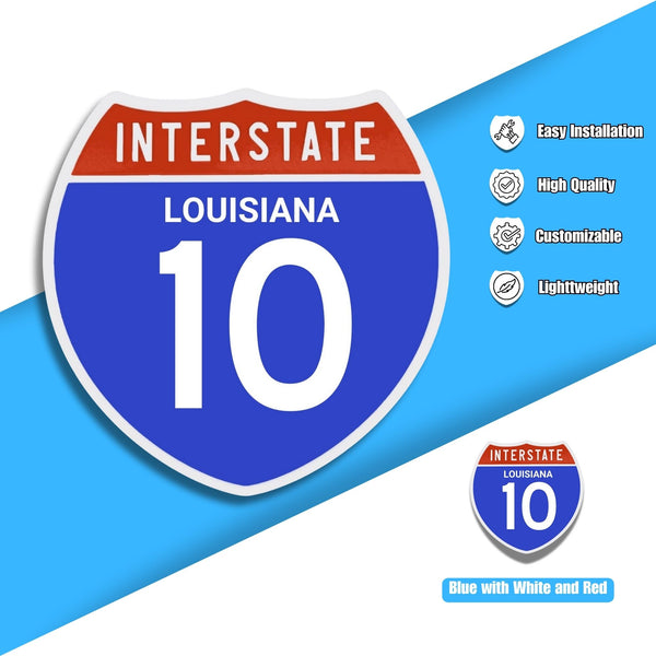 Interstate 10 Road Sign Replica | 8.53 x 8.54 Inches | Blue with White and Red