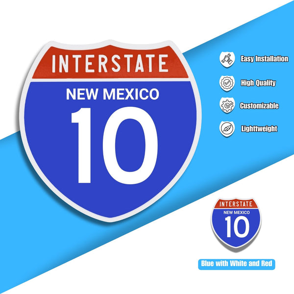 Interstate 10 Road Sign Replica | 8.53 x 8.54 Inches | Blue with White and Red