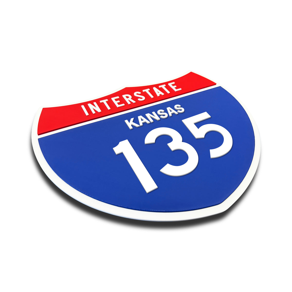 Interstate 135 – Kansas road sign replica three-quarter view