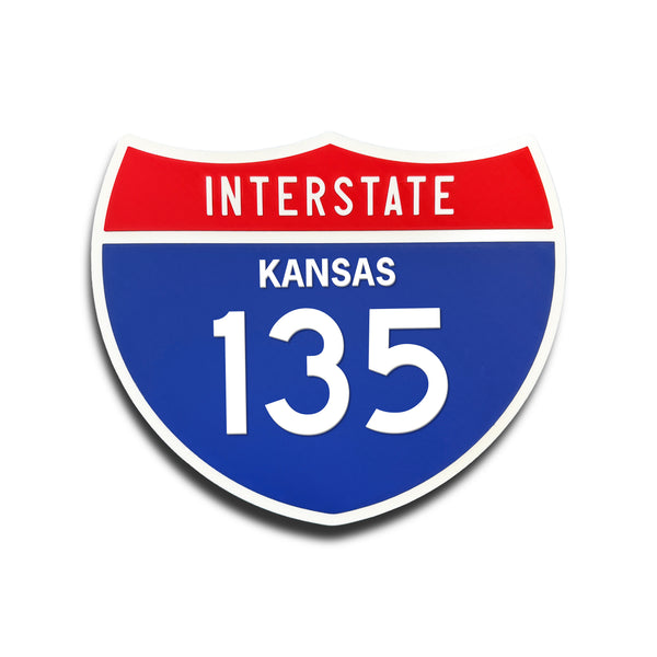 Interstate 135 Kansas road sign replica front view