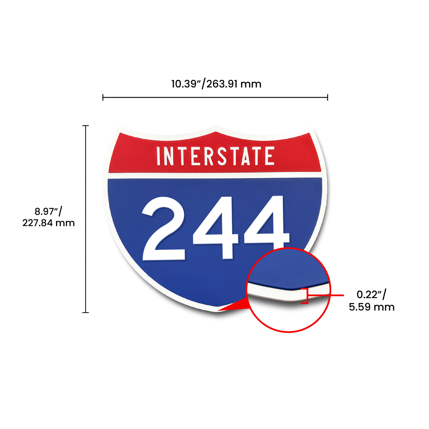 Interstate 244 Number Only road sign replica dimension view