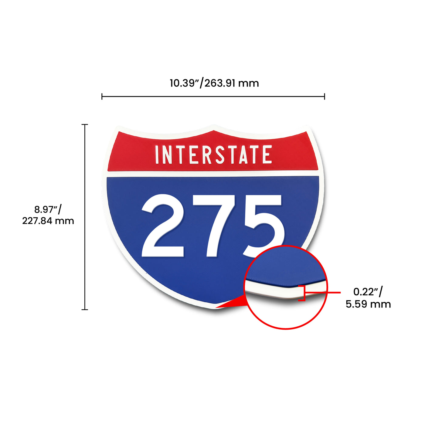 Interstate 275 Number Only road sign replica dimension view