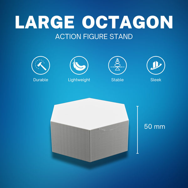Large Octagon Action Figure Stands – Durable Display Set in Matte White or Black, Individual Heights or Full Set Available