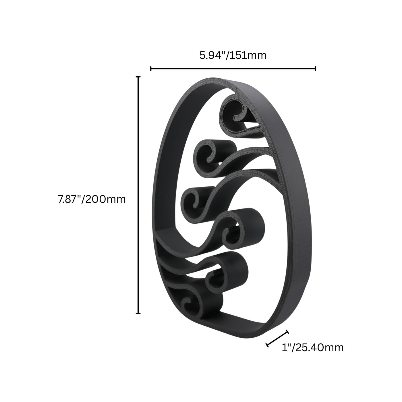 Abstract Waves Elegant Outlines sculpture — dimension view