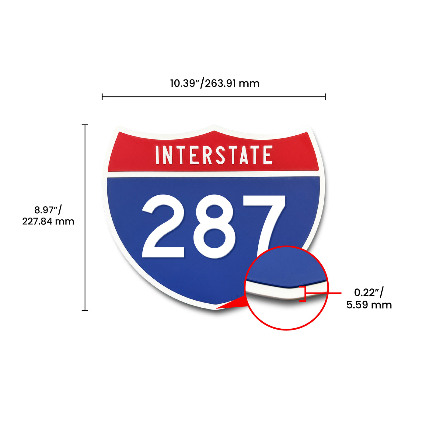 Interstate 287 Number Only road sign replica dimension view