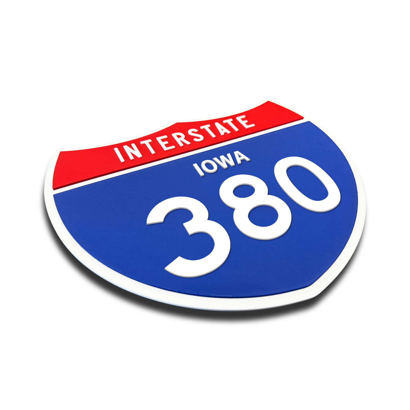 Interstate 380 – Iowa road sign replica three-quarter view