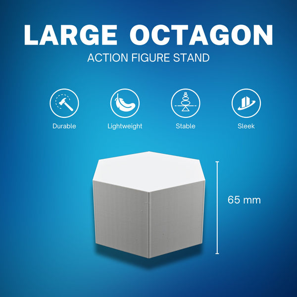 Large Octagon Action Figure Stands – Durable Display Set in Matte White or Black, Individual Heights or Full Set Available