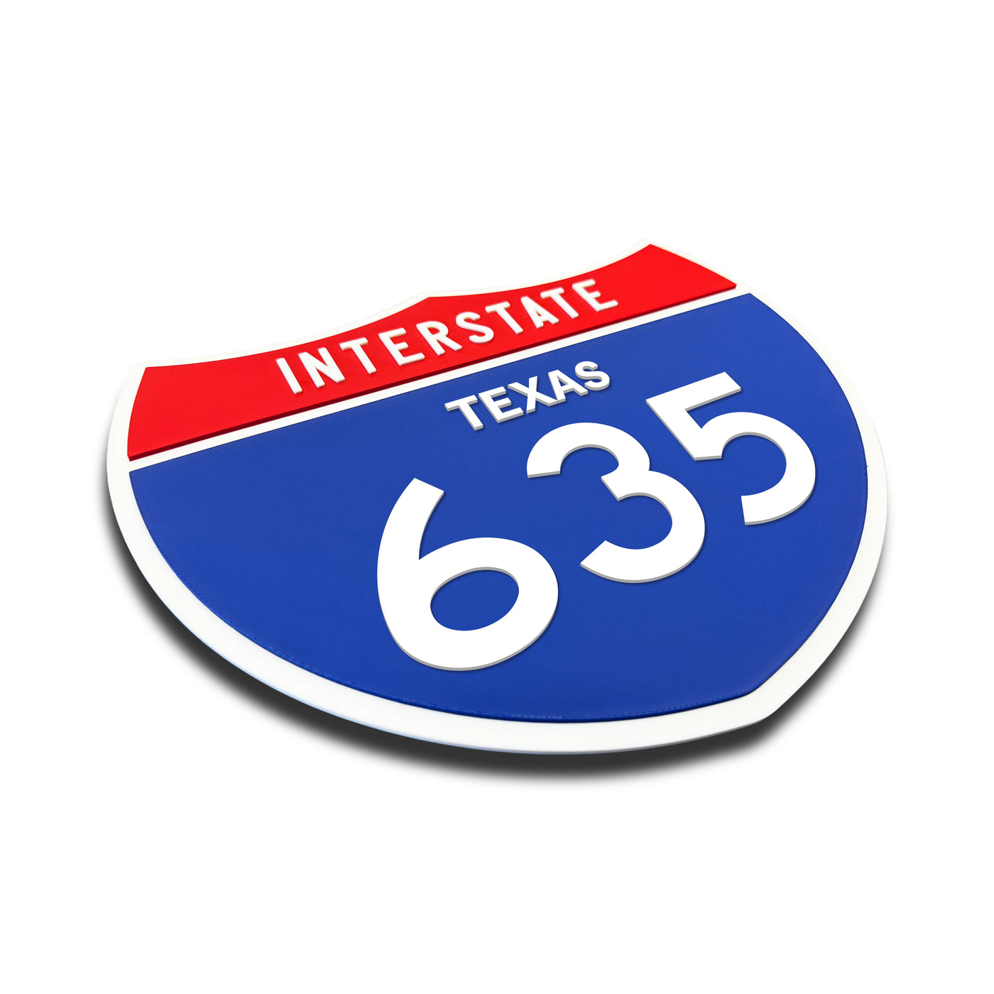 Interstate 635 – Texas road sign replica three-quarter view
