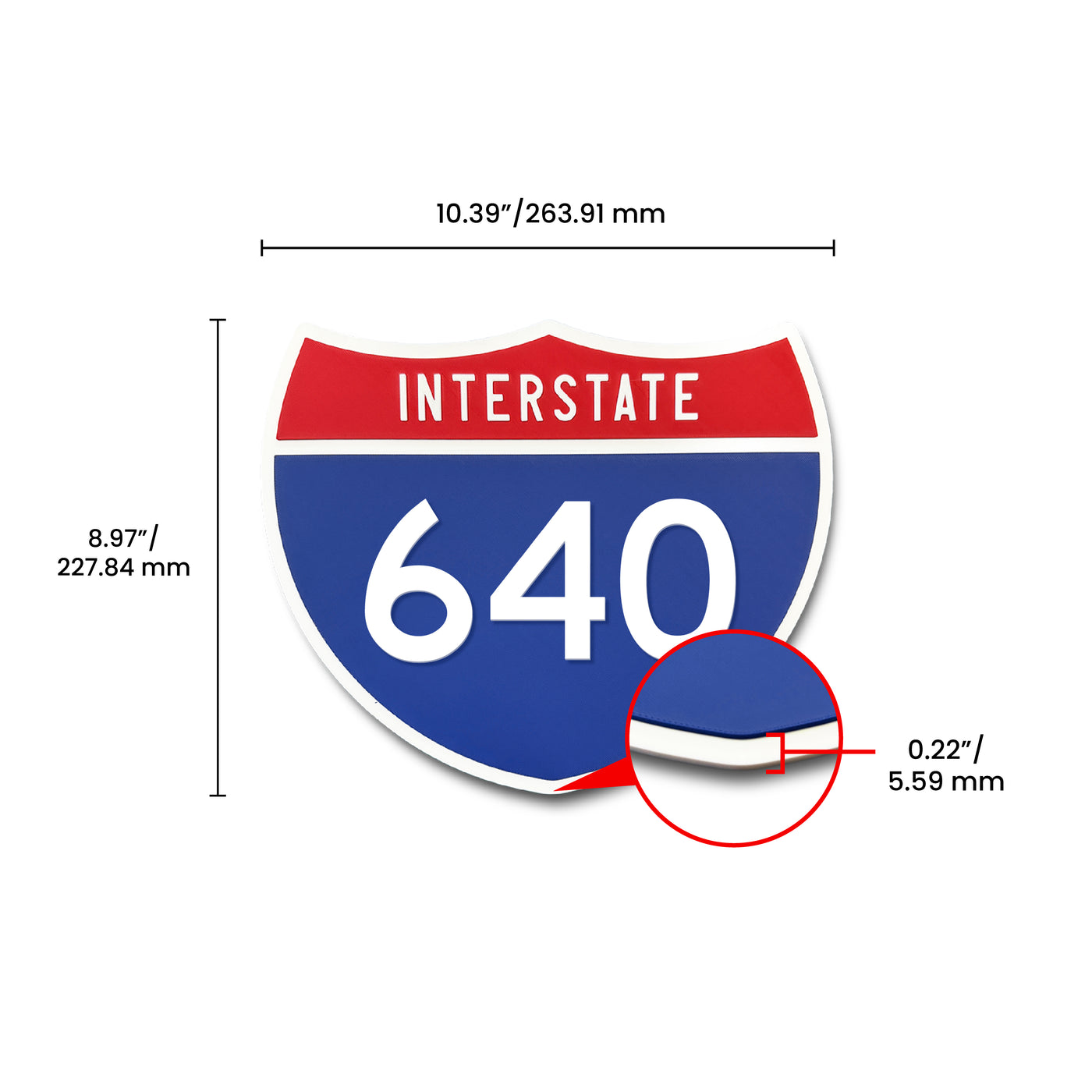 Interstate 640 Number Only road sign replica dimension view
