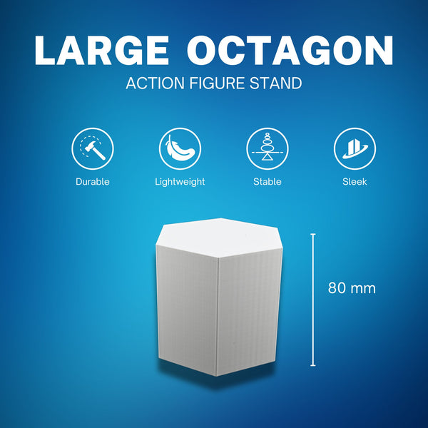 Large Octagon Action Figure Stands – Durable Display Set in Matte White or Black, Individual Heights or Full Set Available