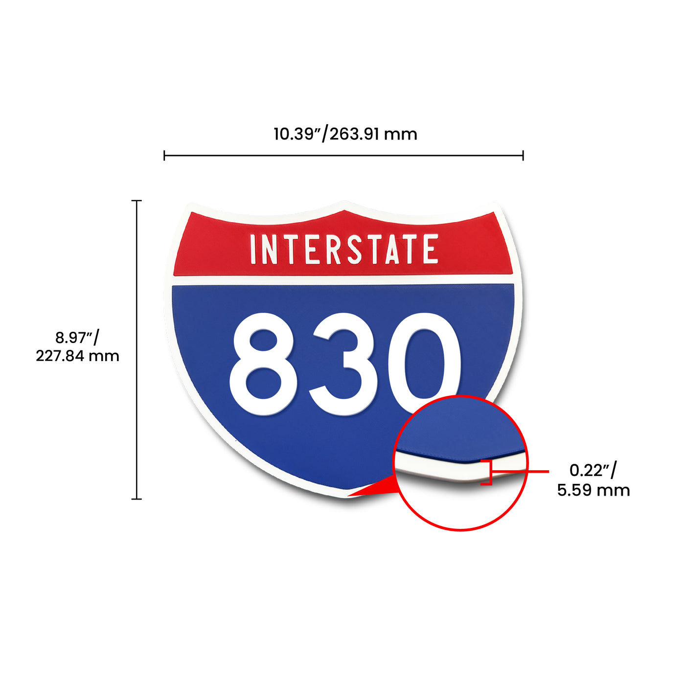 Interstate 830 Number Only road sign replica dimension view