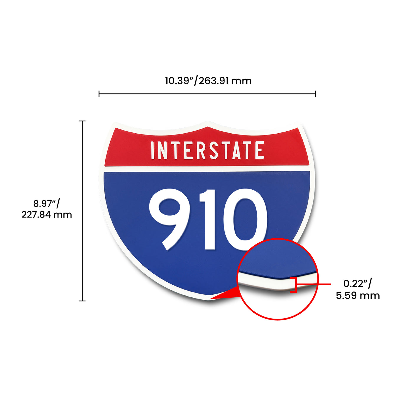 Interstate 910 Number Only road sign replica dimension view