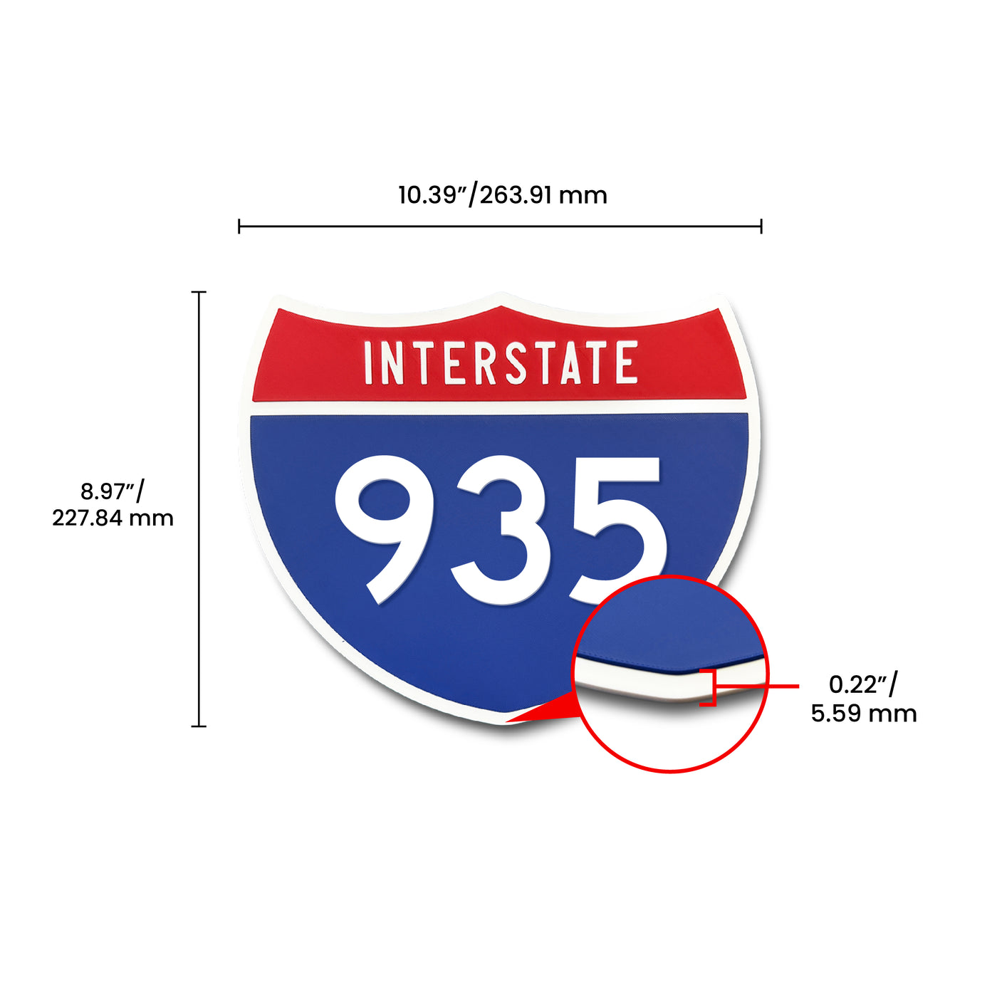 Interstate 935 Number Only road sign replica dimension view