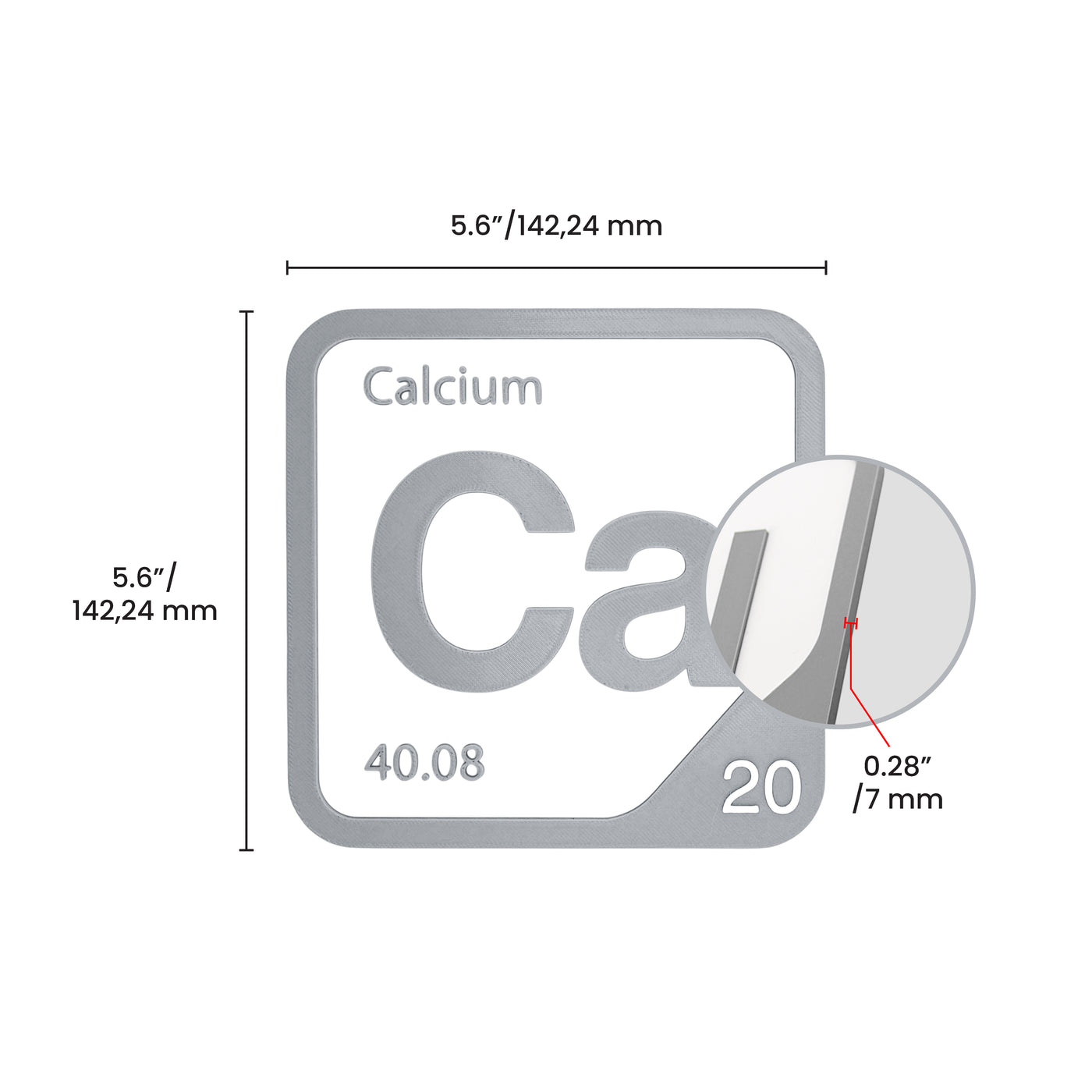 Alkaline Earth Metals periodic table element tile dimensional image for the Elemental Tile: Calcium 20 - Black product family.