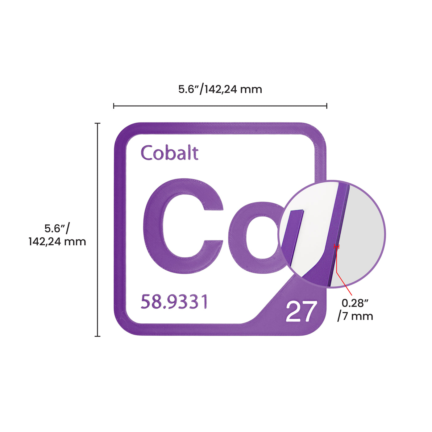 Transition Metals periodic table element tile dimensional image for the Elemental Tile: Titanium 22 - Black product family.