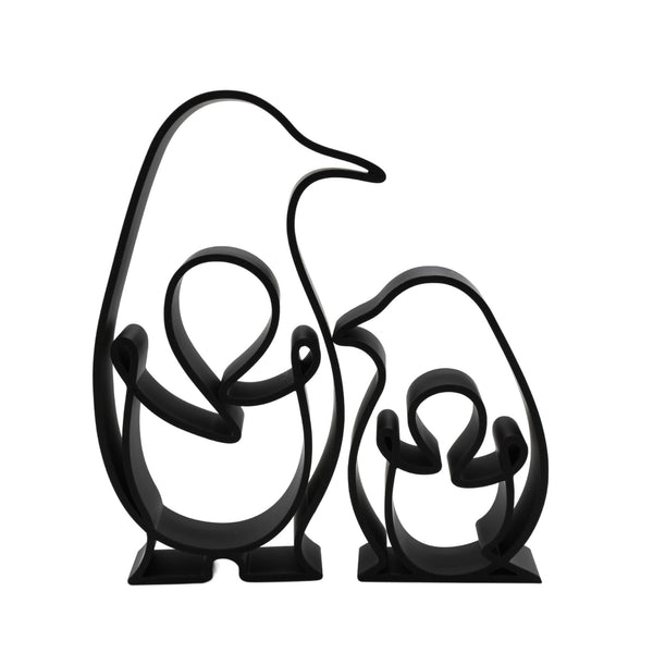 Arctic Penguin Embrace Set, Minimalist Line Art Penguin Set, Momma & Baby Penguin Home Decor, Modern Hobbies and Desk Line Art