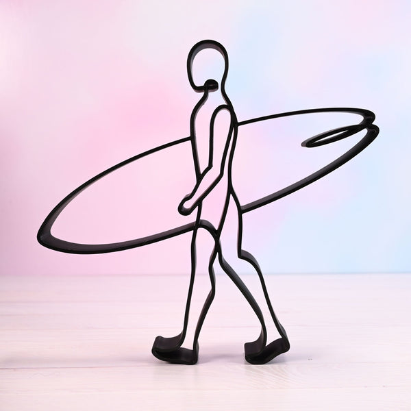 Surfer Walking Figure, 3D Printed Line Art, Surfer Sculpture, Water Sports Gift Idea, Surf Decorations, Surfing Gift Surfer