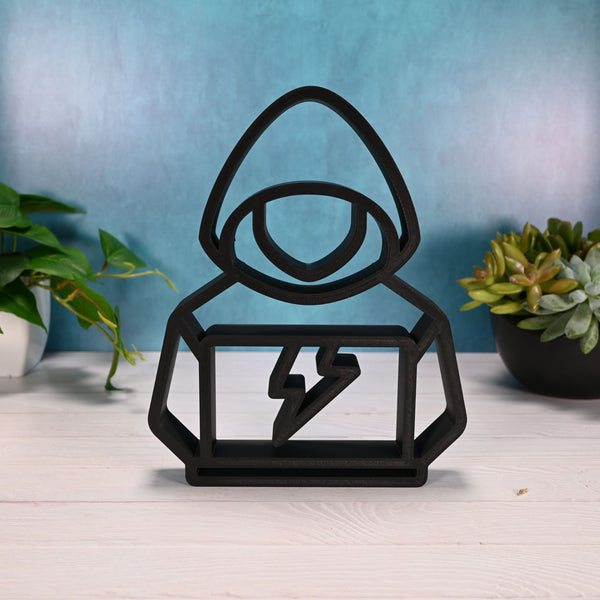 Hooded Sweatshirt Hacker Sculpture, Minimalist Line Art Cyberpunk Figure, Hacker Silhouette Home Decor, Modern Hobbies and Desk Line Art