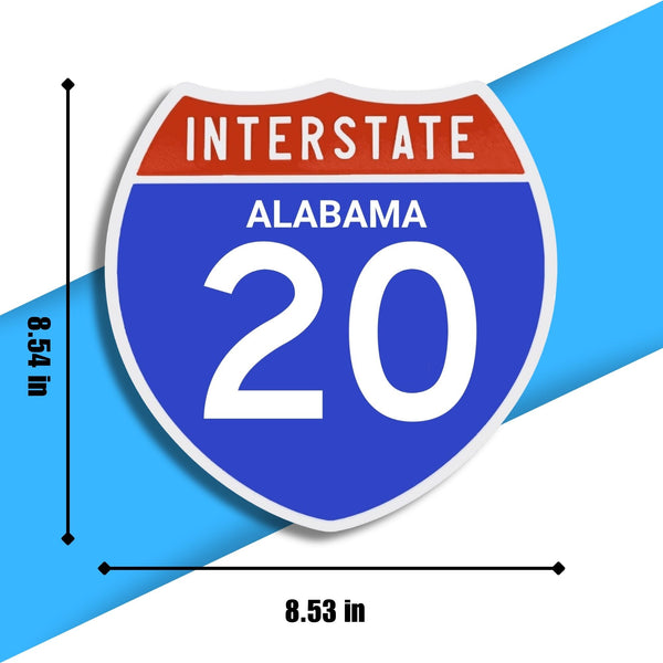 Interstate 20 Road Sign Replica | 8.53 x 8.54 Inches | Blue with White and Red