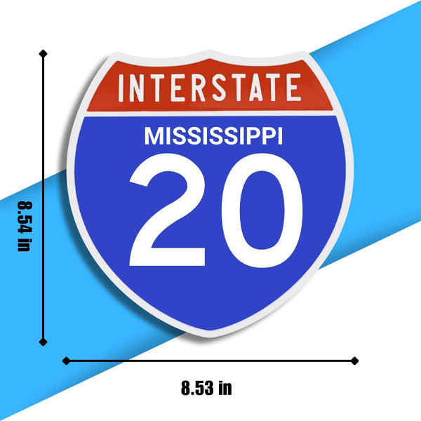 Interstate 20 Road Sign Replica | 8.53 x 8.54 Inches | Blue with White and Red