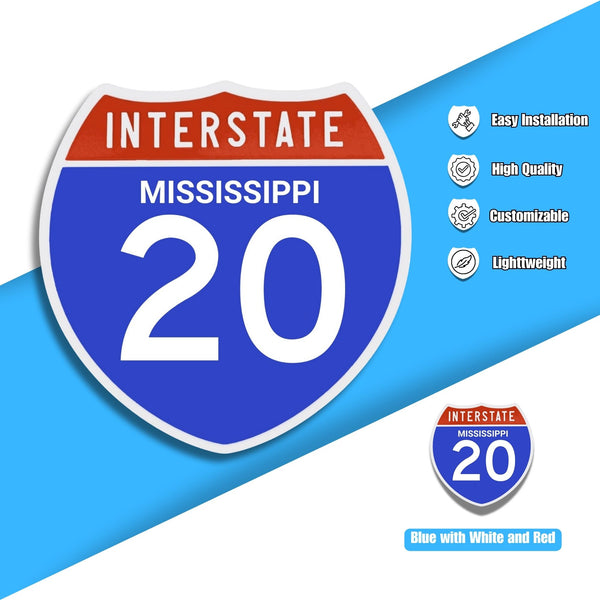 Interstate 20 Road Sign Replica | 8.53 x 8.54 Inches | Blue with White and Red