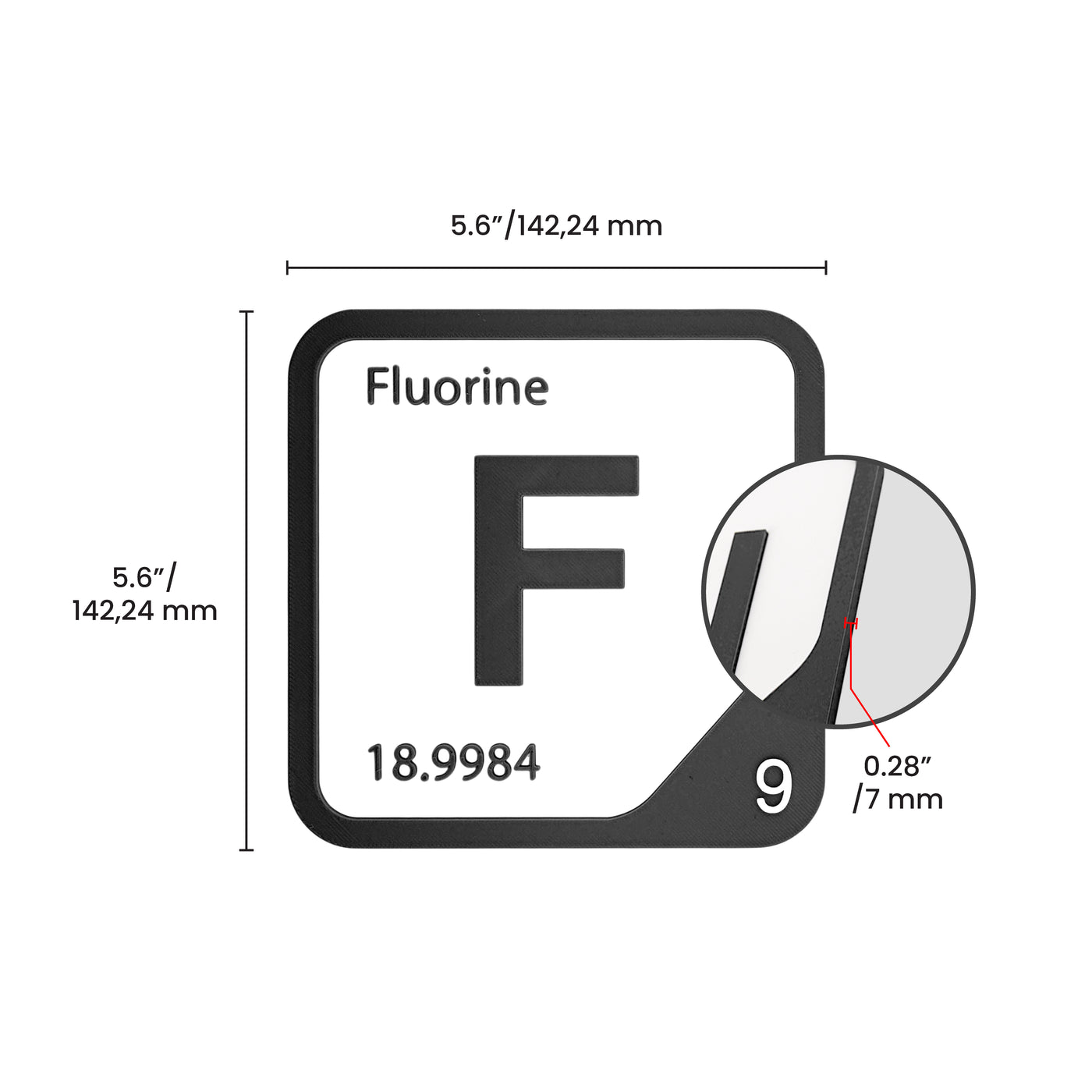 Halogens periodic table element tile dimensional image for the Elemental Tile: Bromine 35 - Black product family.