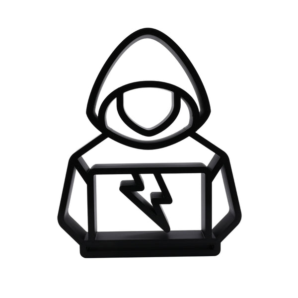 Hooded Sweatshirt Hacker Sculpture, Minimalist Line Art Cyberpunk Figure, Hacker Silhouette Home Decor, Modern Hobbies and Desk Line Art