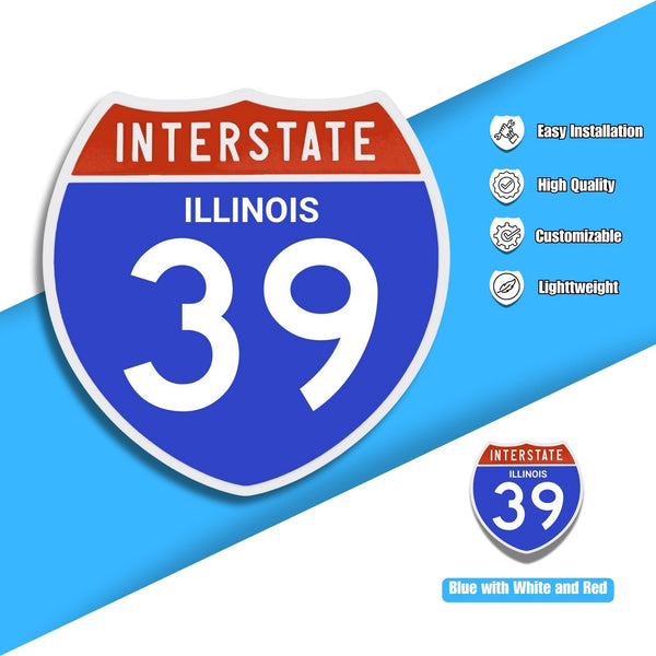 Interstate 39 Road Sign Replica – Personalized Travel Sign | Home & Office Wall Decor (8.54” x 8.53”)