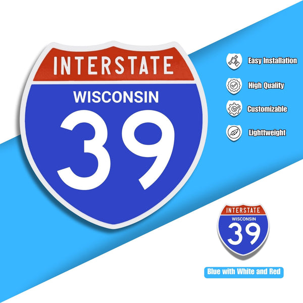 Interstate 39 Road Sign Replica – Personalized Travel Sign | Home & Office Wall Decor (8.54” x 8.53”)