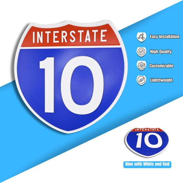 Interstate 10 Road Sign Replica | 8.53 x 8.54 Inches | Blue with White and Red