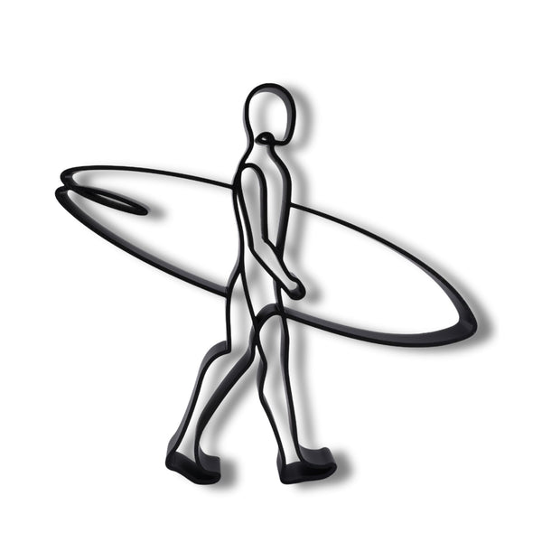 Surfer Walking Figure, 3D Printed Line Art, Surfer Sculpture, Water Sports Gift Idea, Surf Decorations, Surfing Gift Surfer