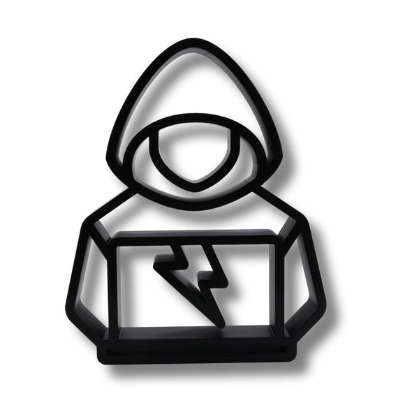 Hooded Sweatshirt Hacker Sculpture, Minimalist Line Art Cyberpunk Figure, Hacker Silhouette Home Decor, Modern Hobbies and Desk Line Art