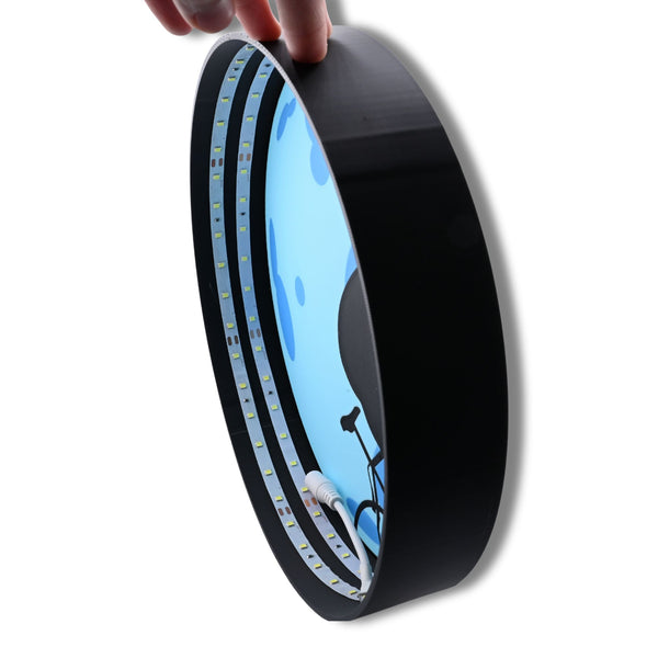 Moon Cyclist LED Lite Box – Modern Illuminated Silhouette Wall Art – Perfect for Home Decor & Unique Gifts