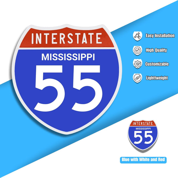 Interstate 55 Road Sign Replica – Personalized Travel Sign | Home & Office Wall Decor (8.54” x 8.53”)
