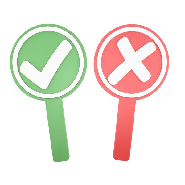 Voting Sign Set – Green Checkmark & Red X, White Handles or Red/Green Handles, 8.71 x 4.81 Inches