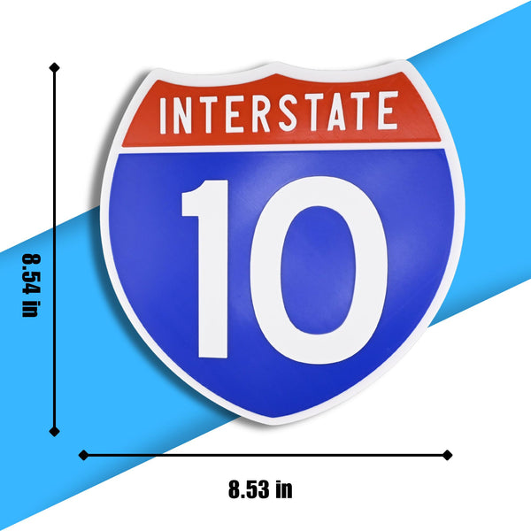 Interstate 10 Road Sign Replica | 8.53 x 8.54 Inches | Blue with White and Red