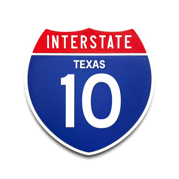 Interstate 10 Texas road sign replica front view