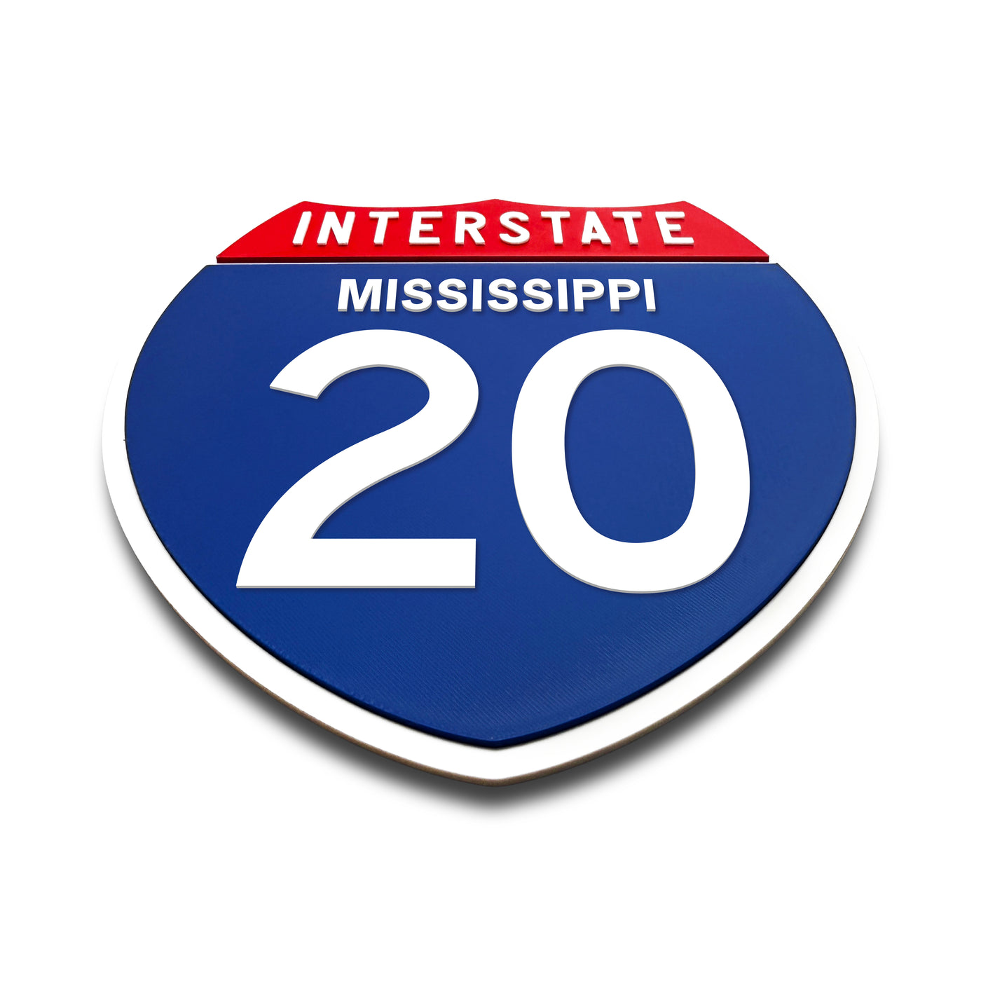 Interstate 20 Mississippi road sign replica flat view