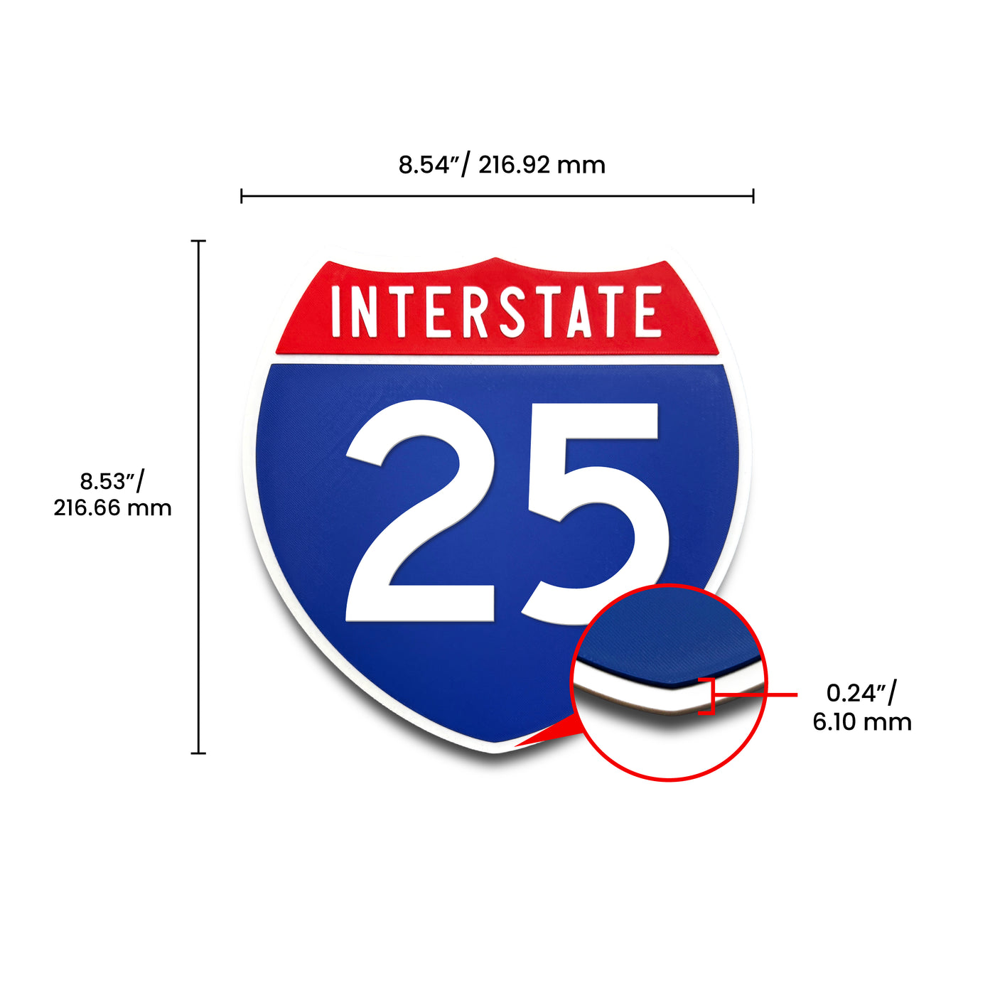 Interstate 25 Number Only road sign replica dimension view