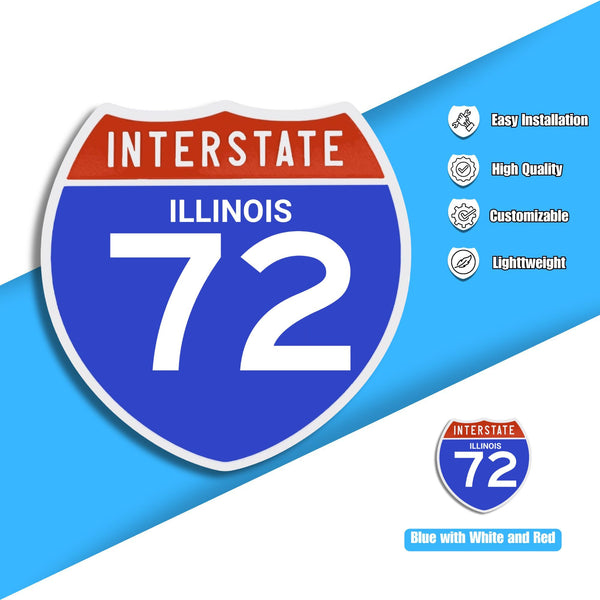 Interstate 72 Road Sign Replica – Personalized Travel Sign | Home & Office Wall Decor (8.54” x 8.53”)