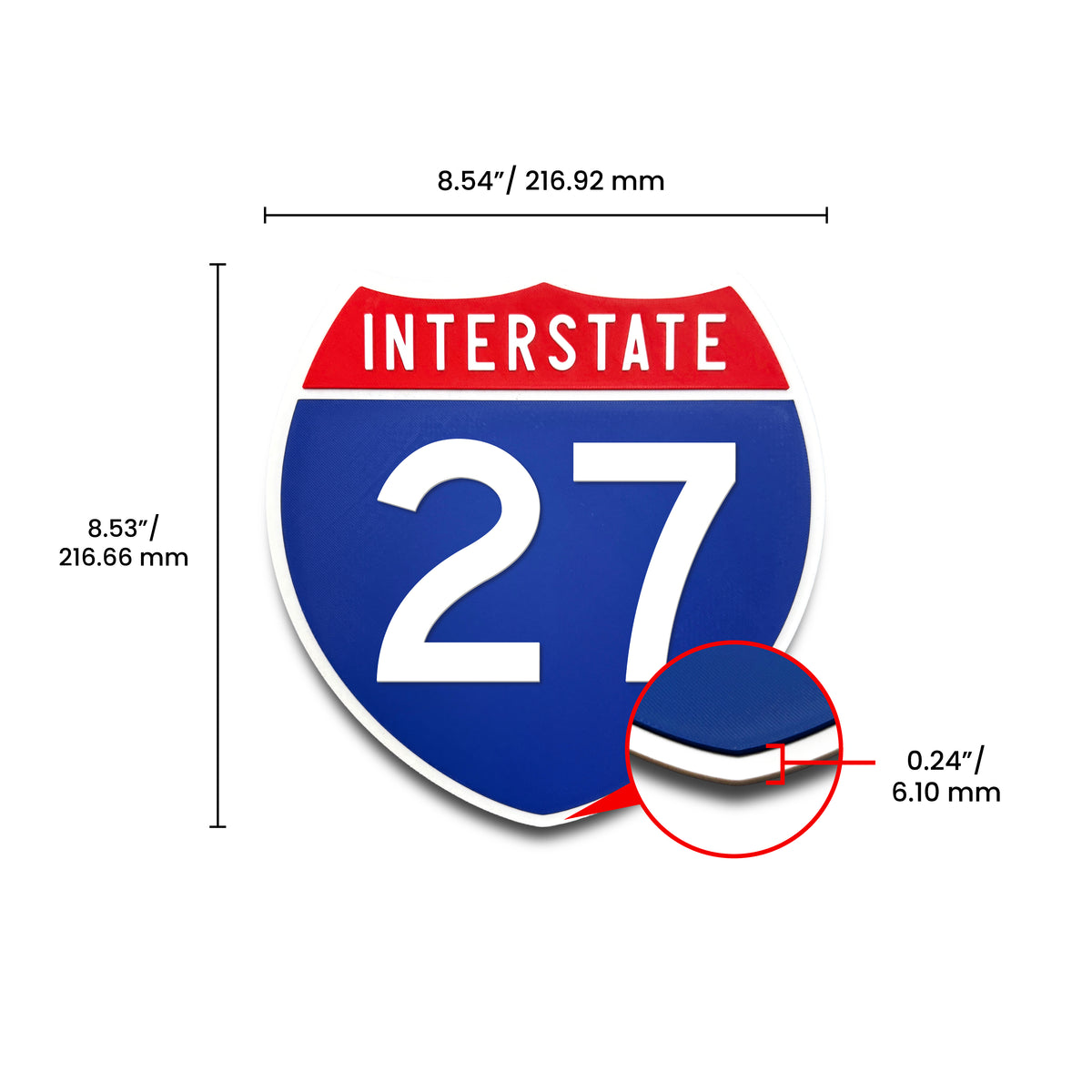 Interstate 27 Number Only road sign replica dimension view