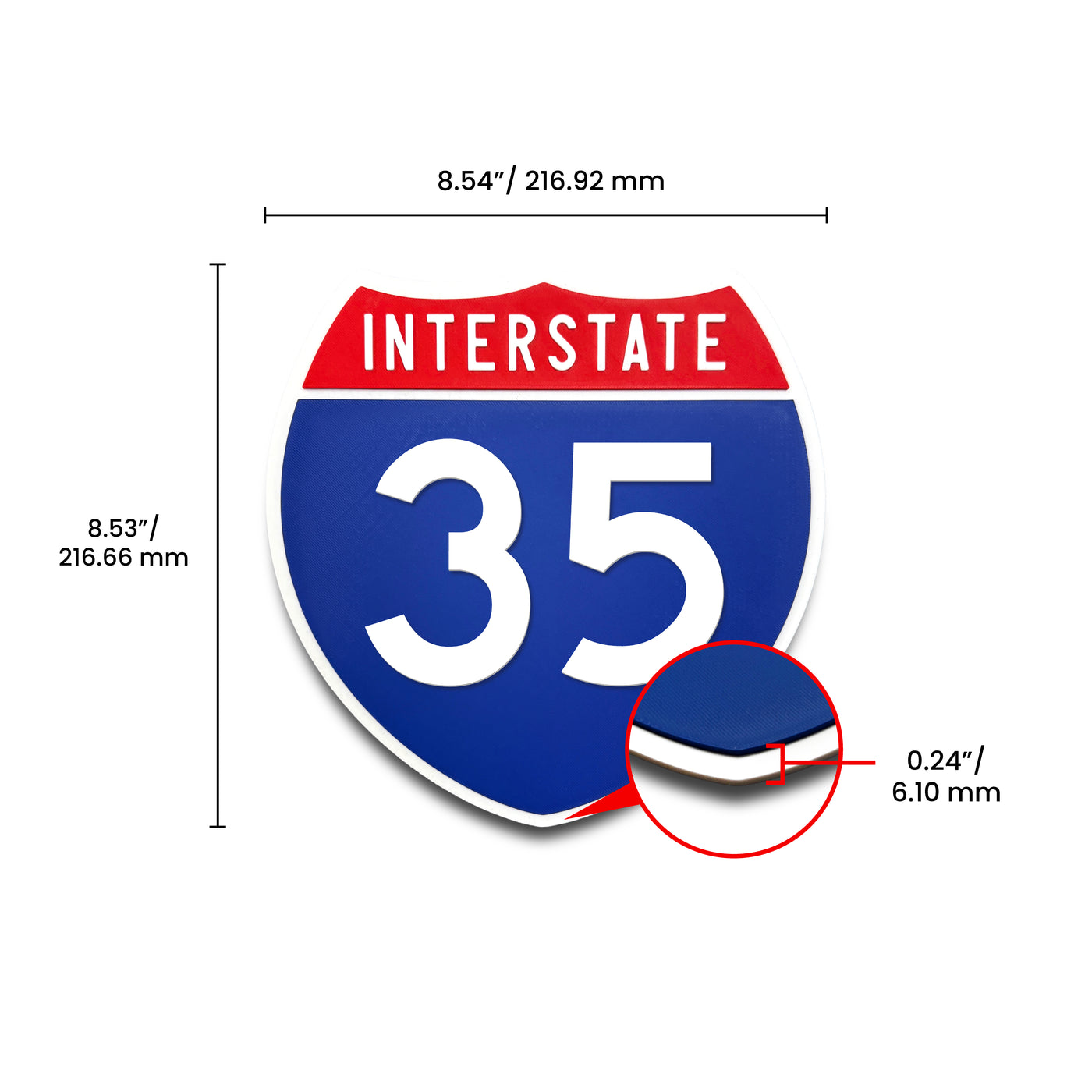 Interstate 35 Number Only road sign replica dimension view