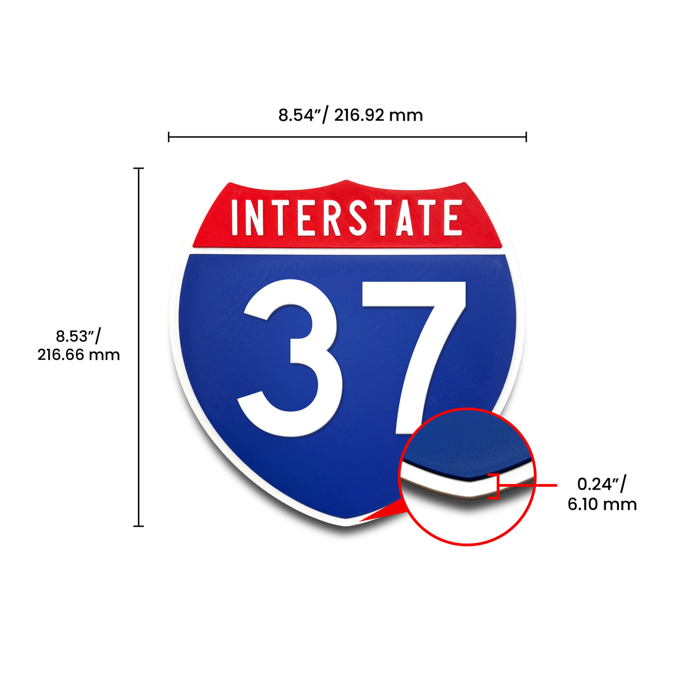 Interstate 37 Number Only road sign replica dimension view