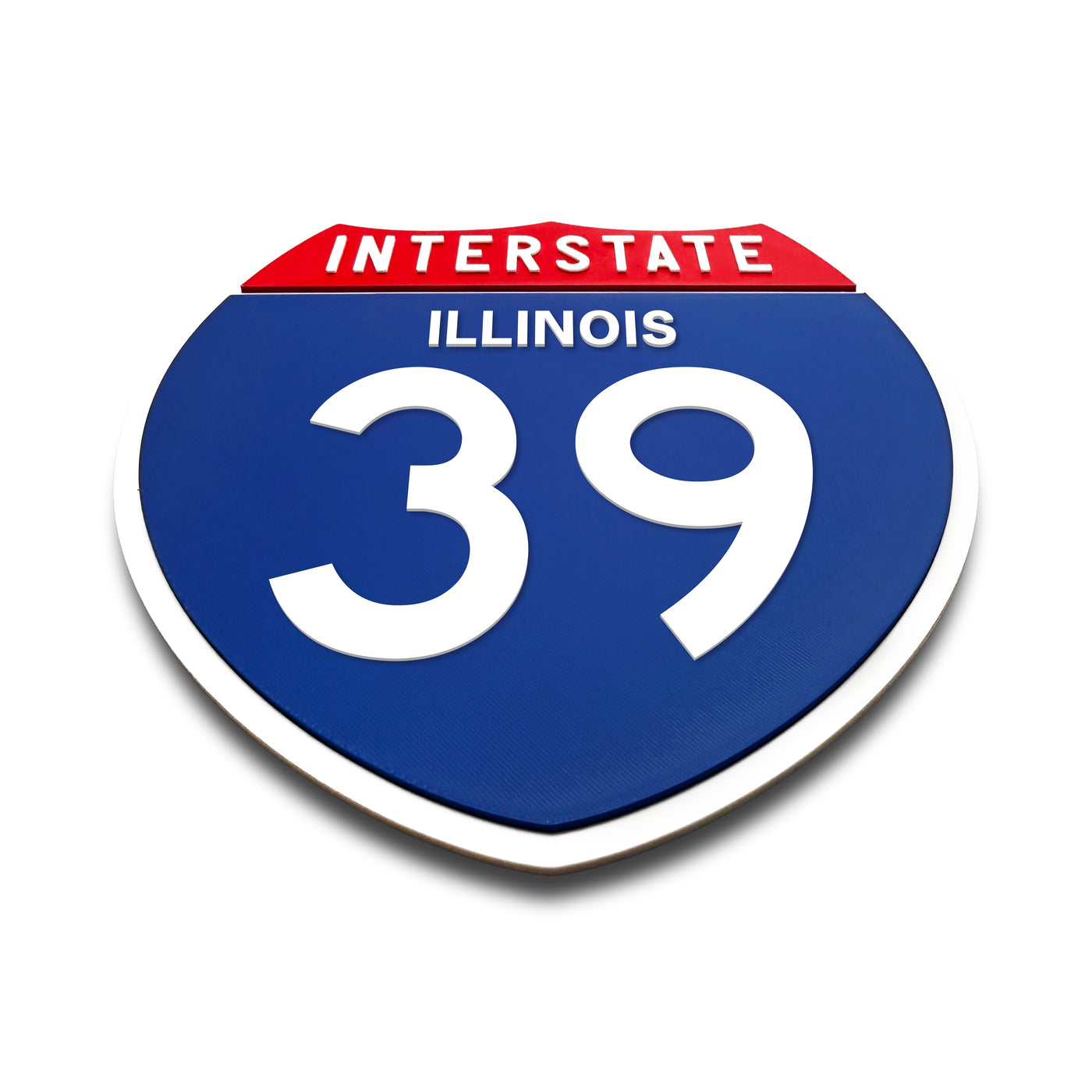 Interstate 39 Illinois road sign replica flat view