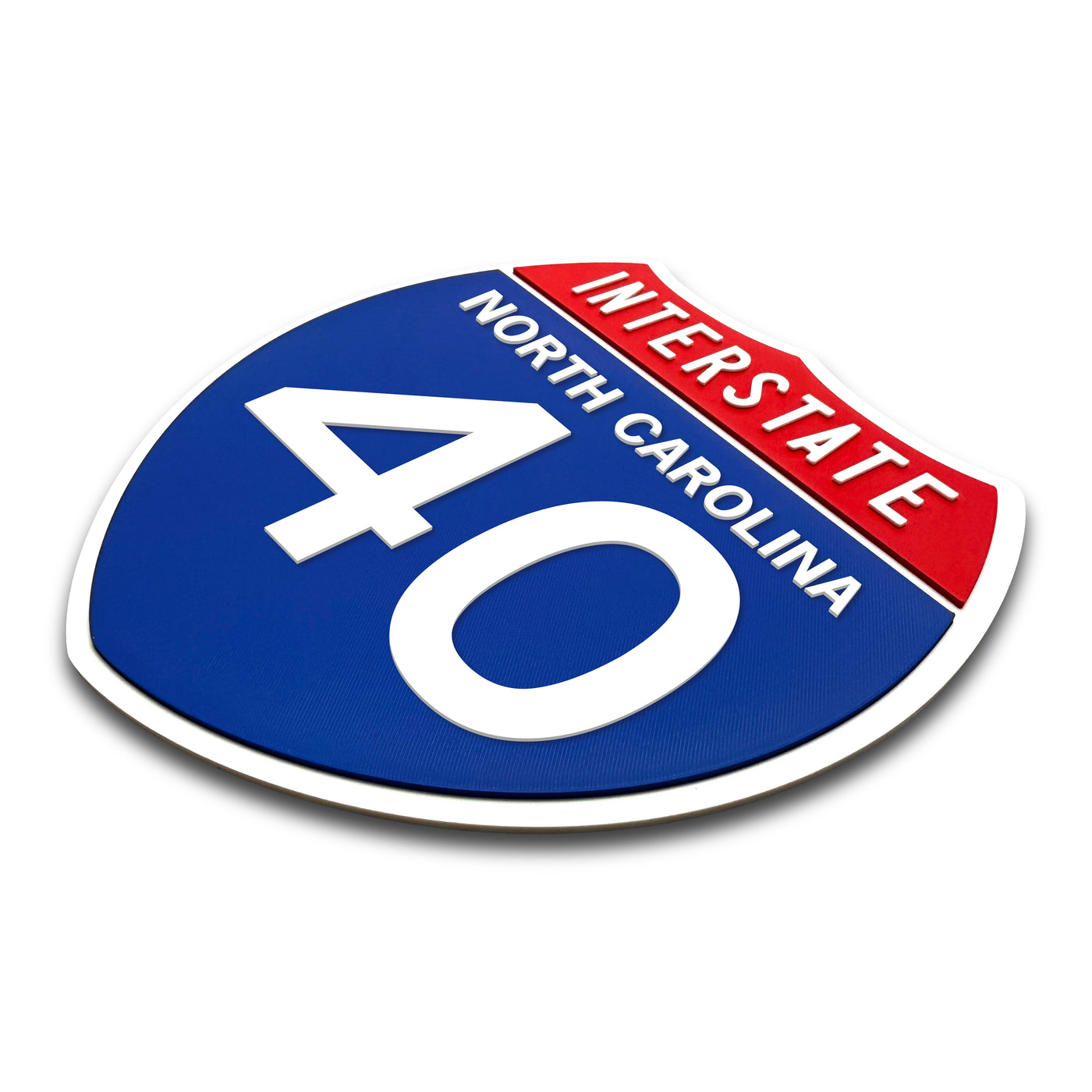Interstate 40 North Carolina road sign replica three-quarter view